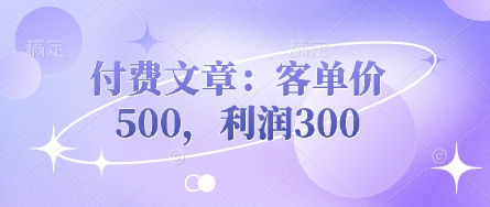 付费文章:客单价500,利润300-云创终点站