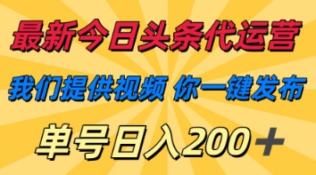 最新今日头条代运营,我们提供视频,你一键发布,单号日入200+【揭秘】-云创终点站