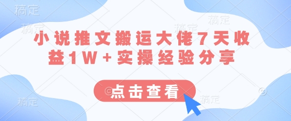 小说推文搬运大佬7天收益1W+实操经验分享-云创终点站