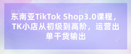 东南亚TikTok Shop3.0课程,TK小店从初级到高阶,运营出单干货输出-云创终点站