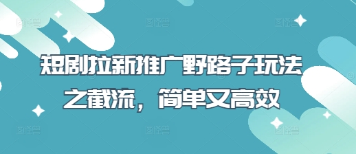 短剧拉新推广野路子玩法之截流,简单又高效-云创终点站
